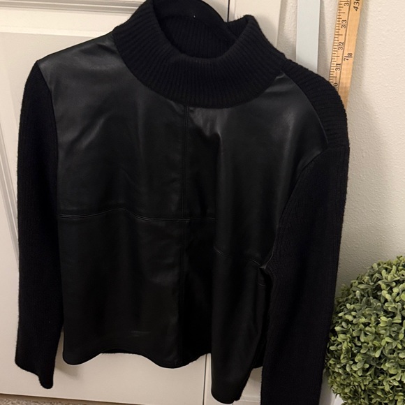 Ann Taylor Black Leather and Knit Turtleneck Sweater - Picture 2 of 3